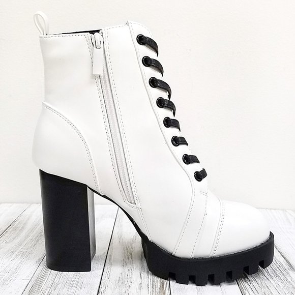 New White Lace Lug Up Chunky Heel Combat B… - Picture 4 of 5